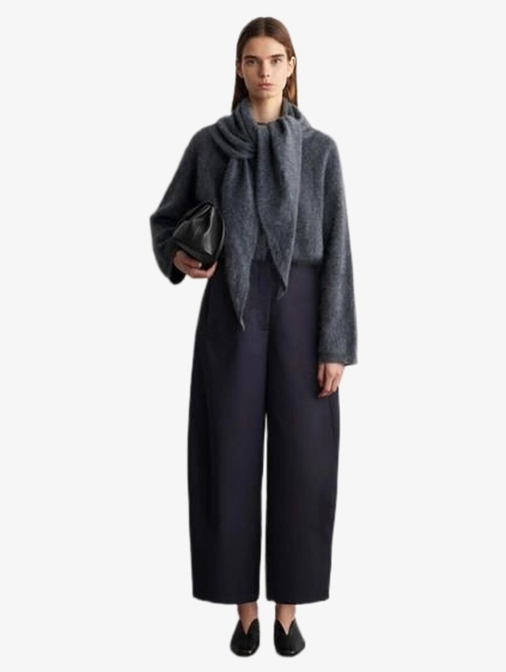NWT Cos Barrel Leg Cropped Cotton Pant Relaxed Ankle Trousers Navy Blue US8 M